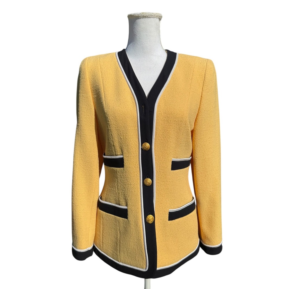 Escada Margaretha Ley Yellow Tweed Blazer Pants Suit Set 34‎ Wool